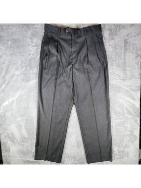 Stafford Micro Stria Dress Pants 34x31 Gray Pleated Wrinkle Resistant Business